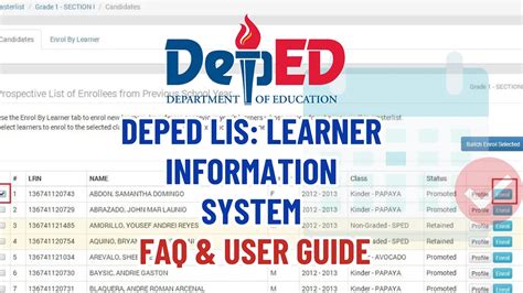 DepEd LIS: Learner Information System FAQ & User Guide.